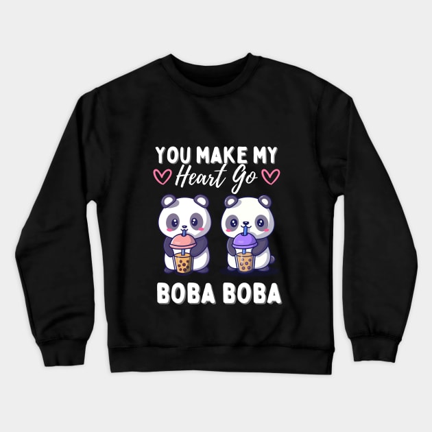 Cute Pandas in Love Drinking Boba Crewneck Sweatshirt by Designs by Niklee